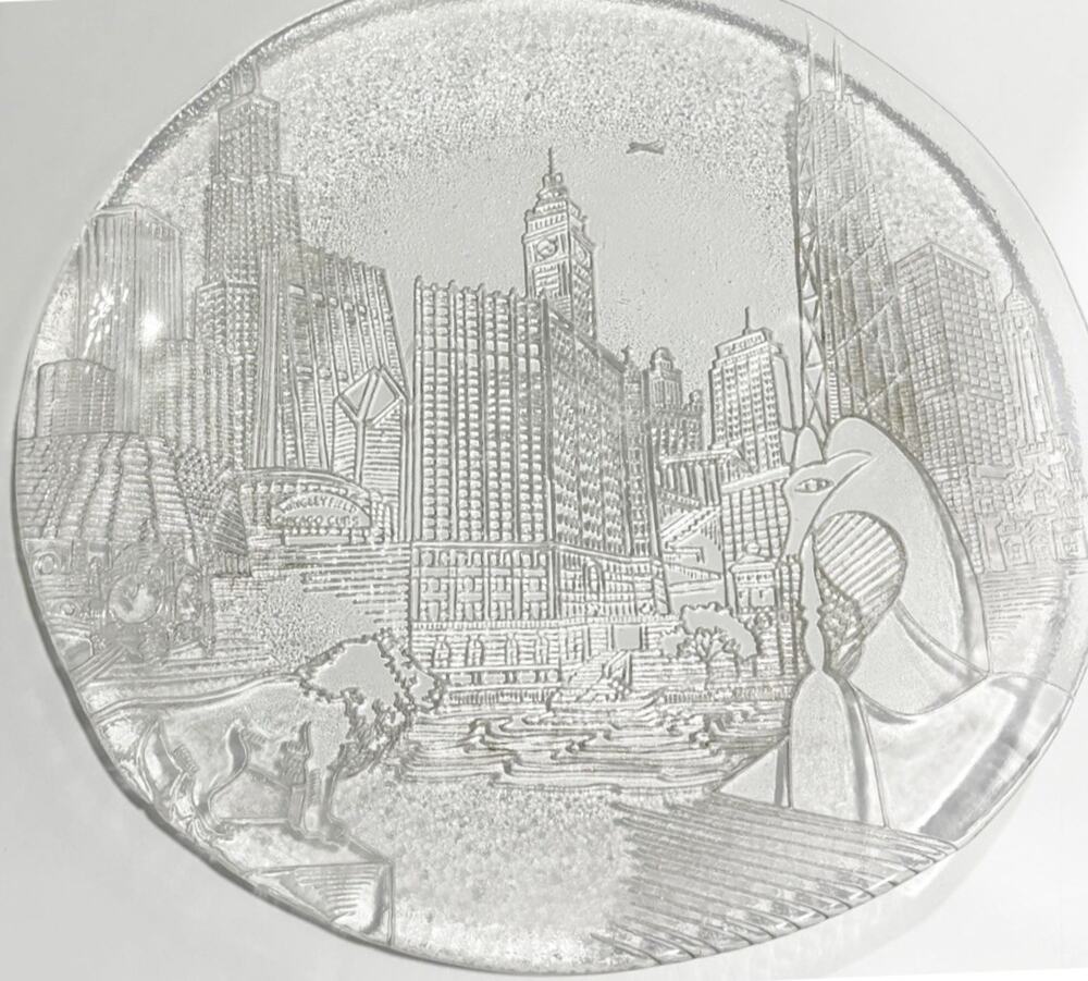 Vintage Marshall Field's Chicago Skyline Pilgrim Pressed Glass 13" Platter